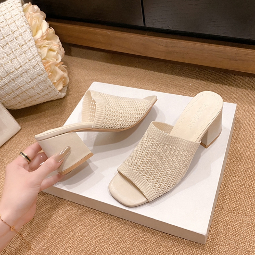 Block Heel Knit Sandals - Picture 3 of 7